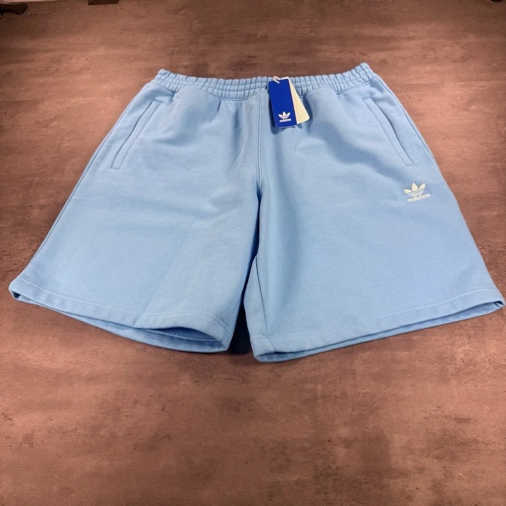 Adidas Fleece Sweat Shorts Men XL Light Baby Blue Essential Baggy Wide Leg Gym‎